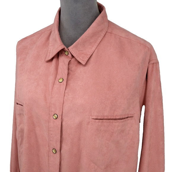 Columbia XCO Top Plus Size 3X Pale Pink Faux Suede Pearl Snaps Pockets Shacket - Picture 8 of 15